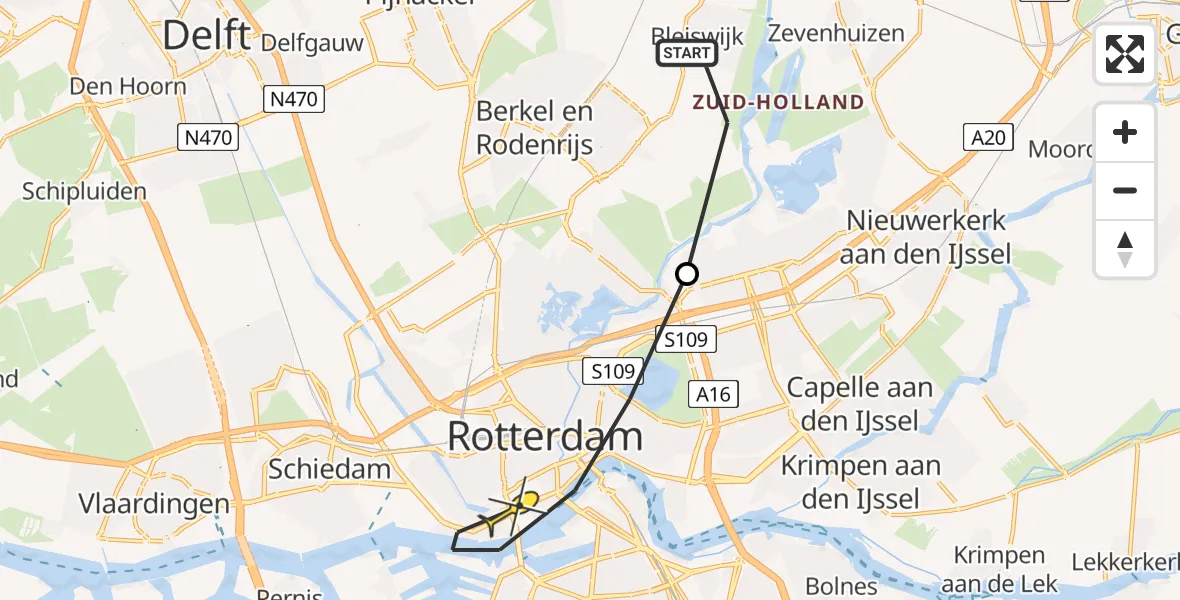 Routekaart van de vlucht: Lifeliner 2 naar Erasmus MC, Klimvaren