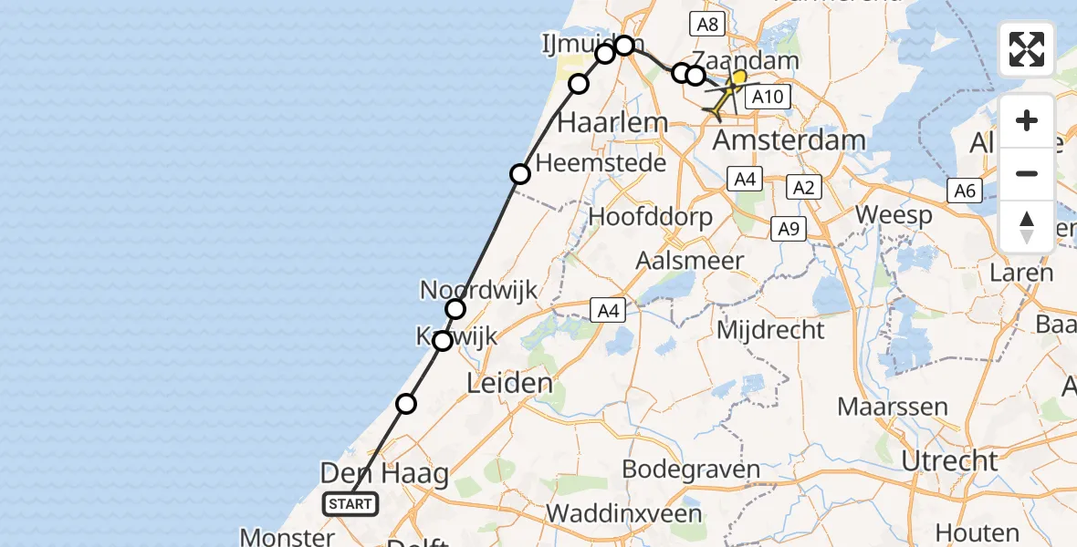 Routekaart van de vlucht: Lifeliner 1 naar Amsterdam Heliport, Heiloostraat
