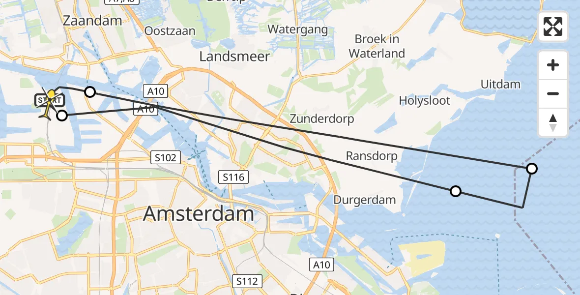 Routekaart van de vlucht: Lifeliner 1 naar Amsterdam Heliport, Kombuisweg