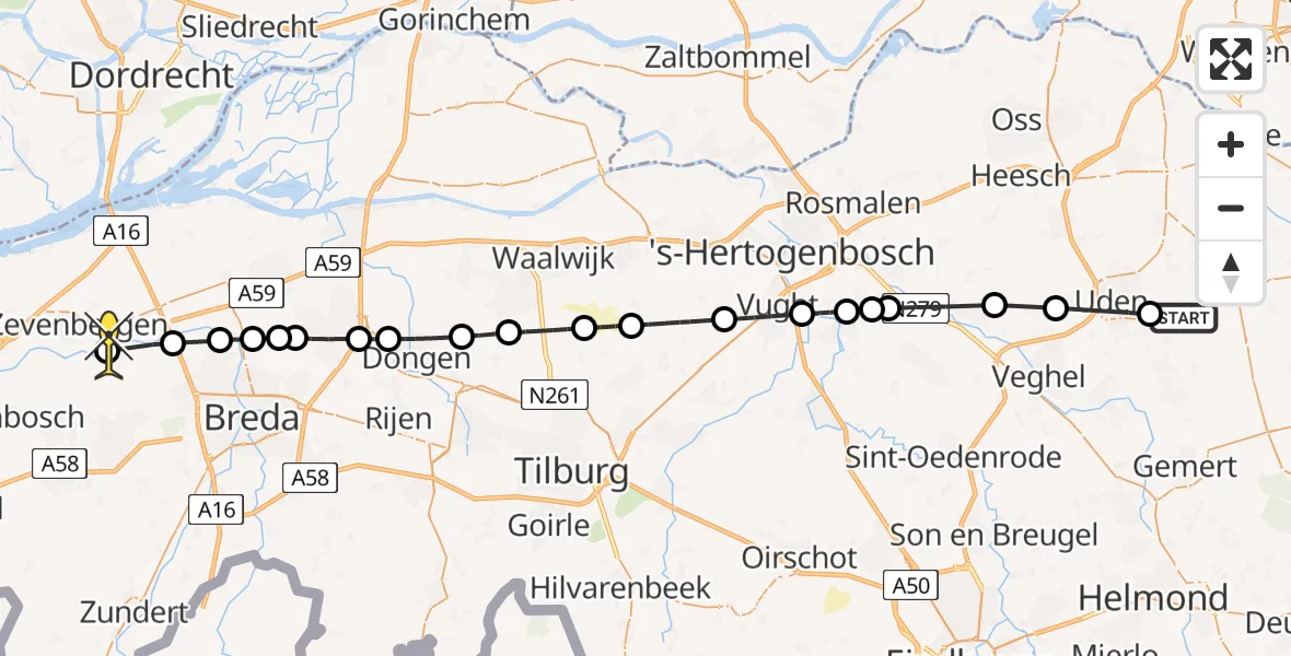 Routekaart van de vlucht: Lifeliner 3 naar Langeweg, Liessentstraat