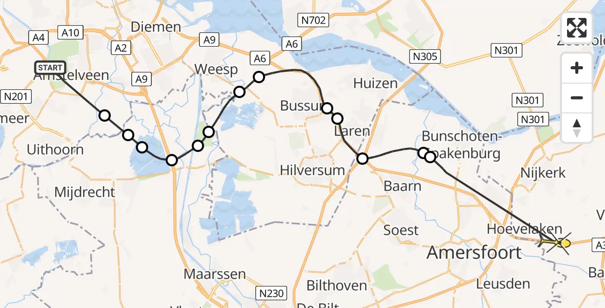 Routekaart van de vlucht: Politiehelikopter naar Terschuur, De Grote Poel