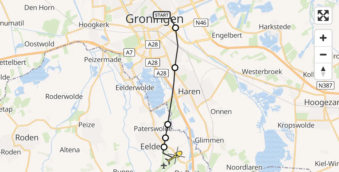 Routekaart van de vlucht: Lifeliner 4 naar Groningen Airport Eelde, Oostersingel