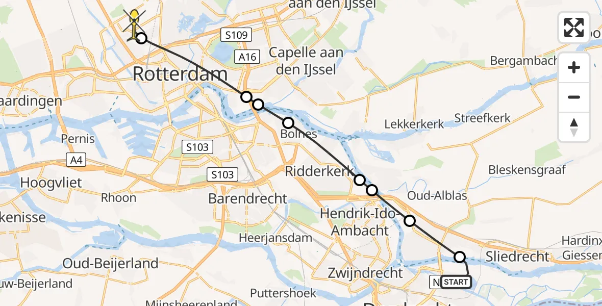 Routekaart van de vlucht: Lifeliner 2 naar Rotterdam The Hague Airport, Baanhoekhaven