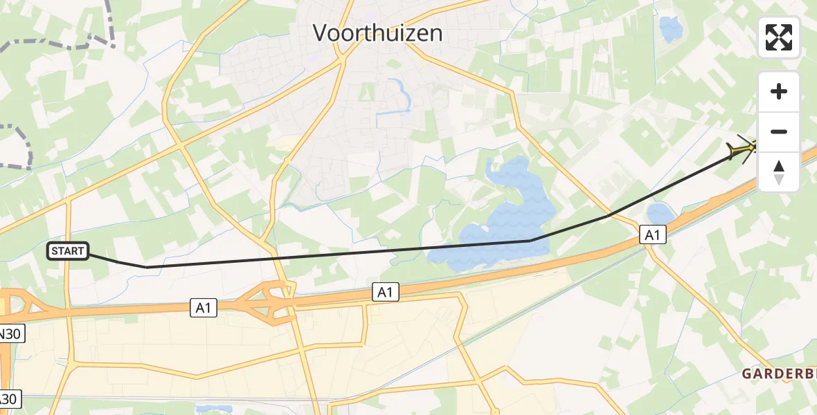 Routekaart van de vlucht: Politieheli naar Voorthuizen, Zeumeren