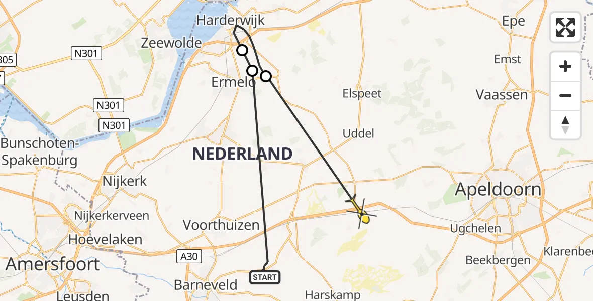 Routekaart van de vlucht: Politiehelikopter naar Uddel, De Spil