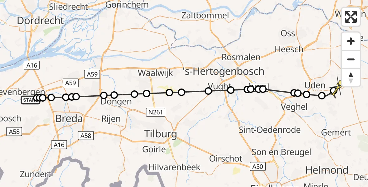 Routekaart van de vlucht: Lifeliner 3 naar Vliegbasis Volkel, Haagsedijk