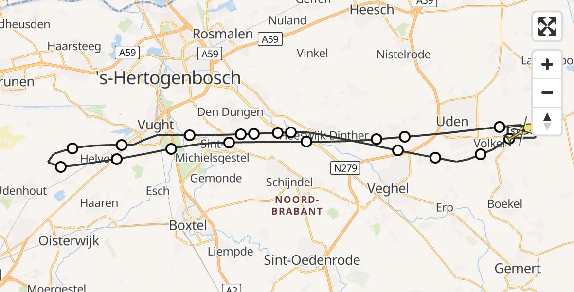 Routekaart van de vlucht: Lifeliner 3 naar Vliegbasis Volkel, Kromstraat