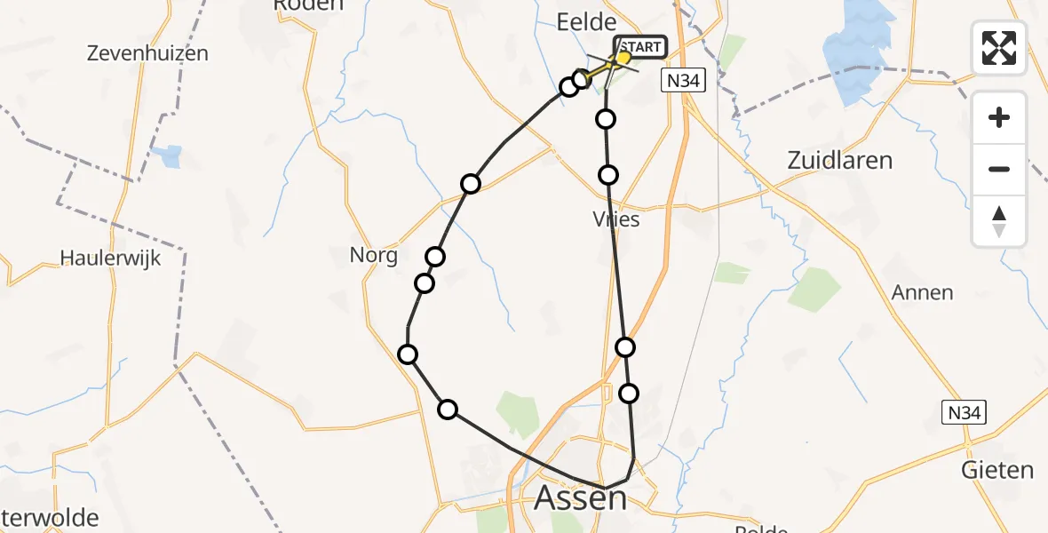 Routekaart van de vlucht: Lifeliner 4 naar Groningen Airport Eelde, Veldkampweg