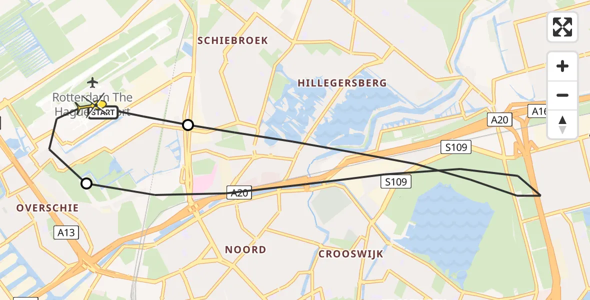 Routekaart van de vlucht: Lifeliner 2 naar Rotterdam The Hague Airport, G.K. van Hogendorpweg