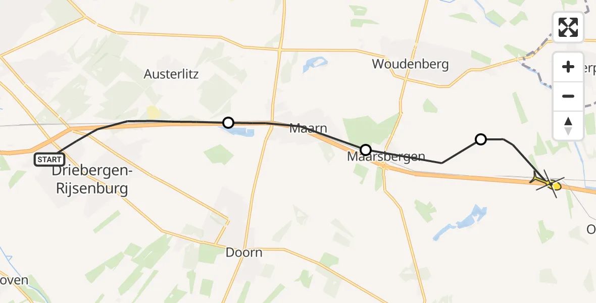 Routekaart van de vlucht: Politieheli naar Leersum, Arnhemsebovenweg