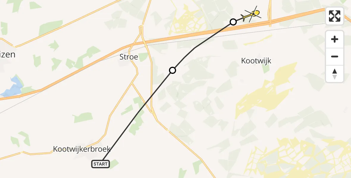 Routekaart van de vlucht: Politiehelikopter naar Uddel, Kootwijkerdijk