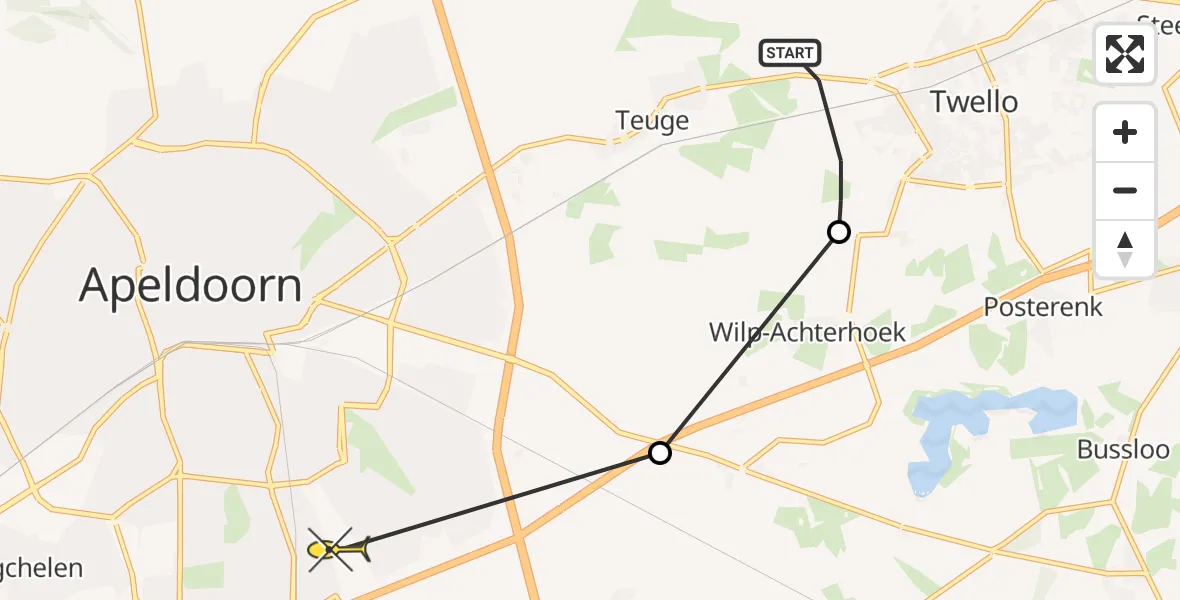 Routekaart van de vlucht: Politiehelikopter naar Apeldoorn, Zonnenbergstraat