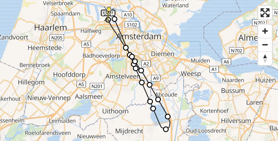 Routekaart van de vlucht: Lifeliner 1 naar Amsterdam Heliport, Kompasweg