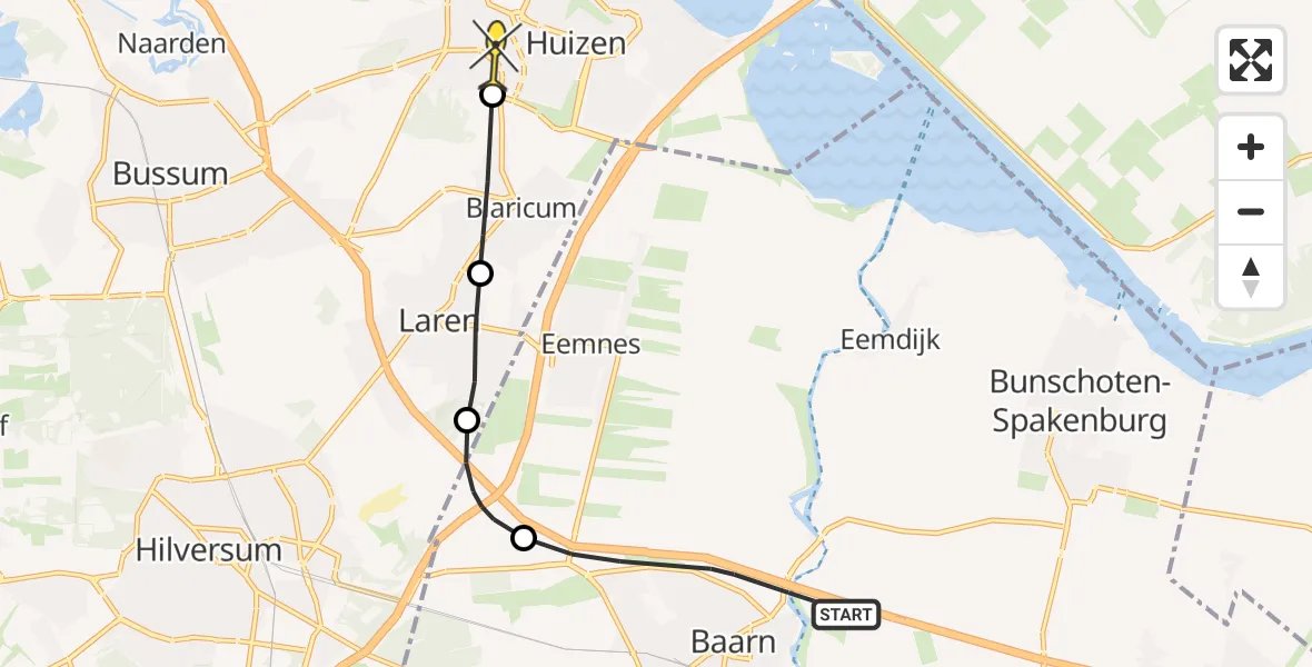 Routekaart van de vlucht: Politiehelikopter naar Huizen, Van der Heiden circuit