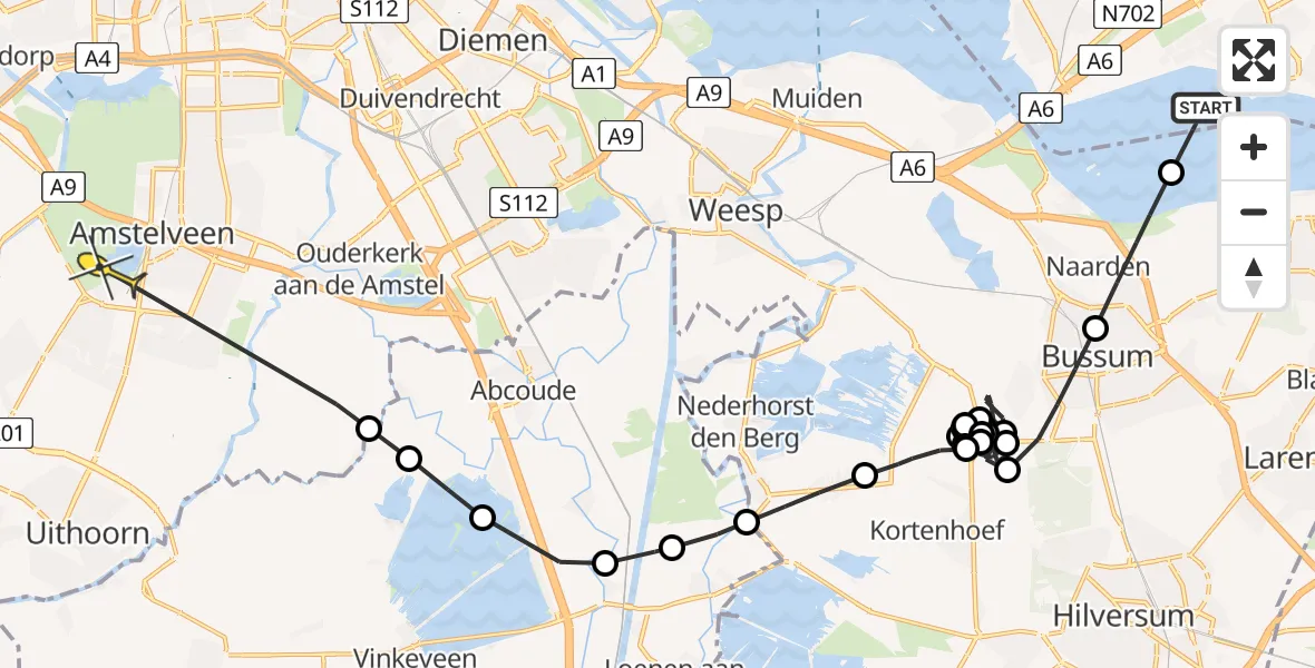 Routekaart van de vlucht: Politiehelikopter naar Amstelveen, Smulplein met terras