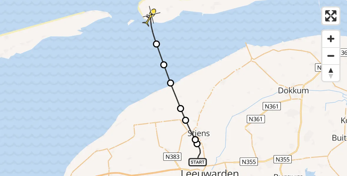 Routekaart van de vlucht: Ambulancehelikopter naar Hollum, Keegsdijkje