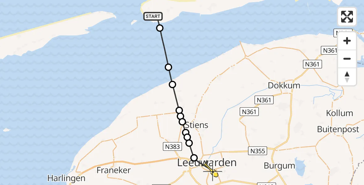 Routekaart van de vlucht: Ambulanceheli naar Leeuwarden, Lombokweg