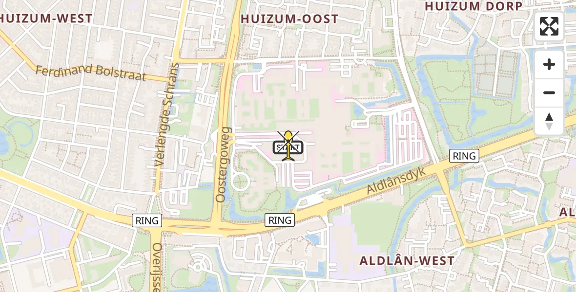 Routekaart van de vlucht: Ambulanceheli naar Leeuwarden, Aldlânsdyk