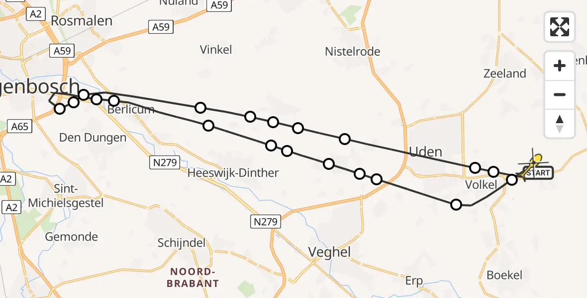 Routekaart van de vlucht: Lifeliner 3 naar Vliegbasis Volkel, Rondweg Volkel
