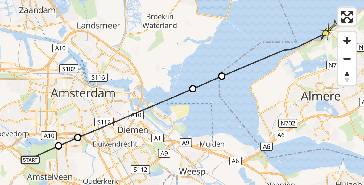 Routekaart van de vlucht: Politiehelikopter naar Almere, De Duizendmeterweg