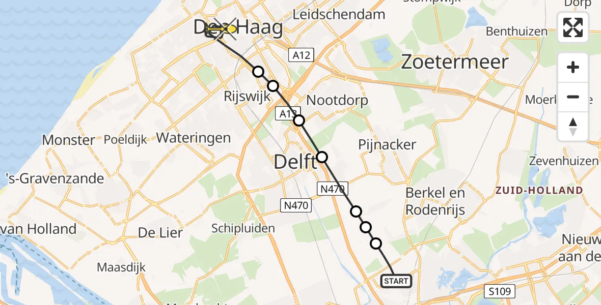 Routekaart van de vlucht: Lifeliner 2 naar Den Haag, A16 Rotterdam