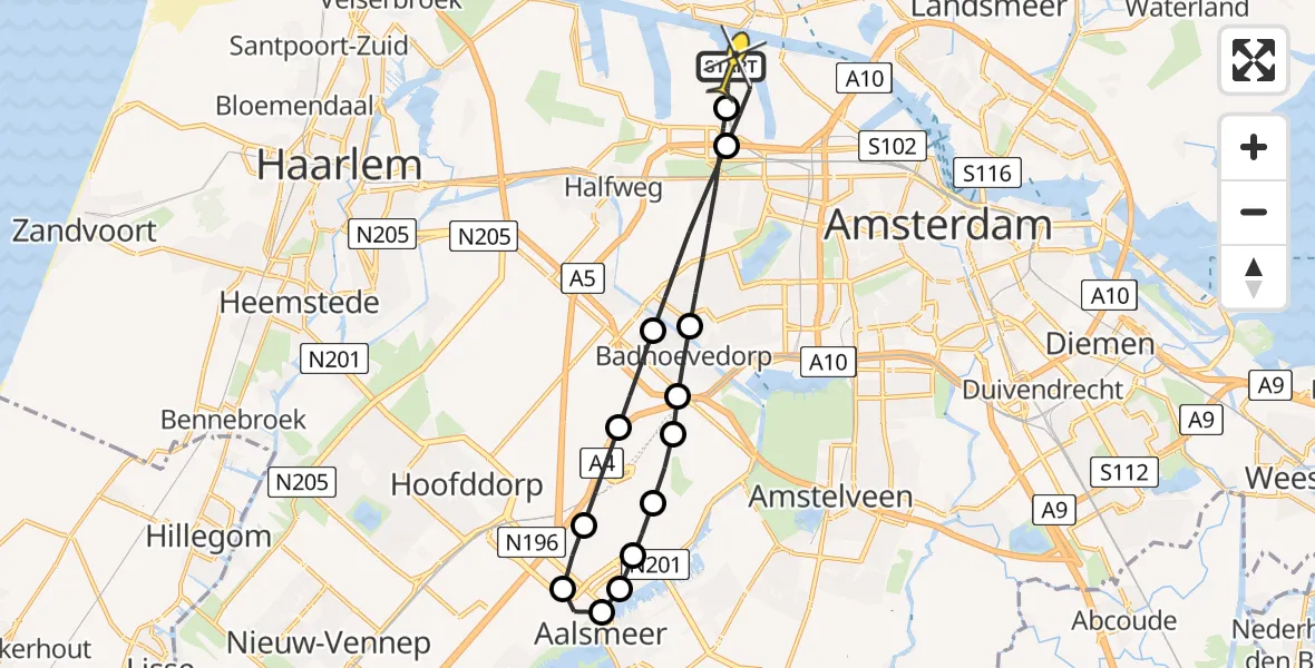Routekaart van de vlucht: Lifeliner 1 naar Amsterdam Heliport, Maltaweg