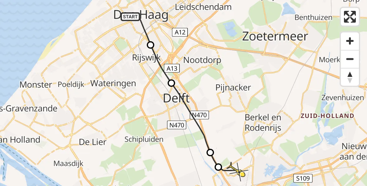 Routekaart van de vlucht: Lifeliner 2 naar Rotterdam The Hague Airport, Nieuwe Molstraat