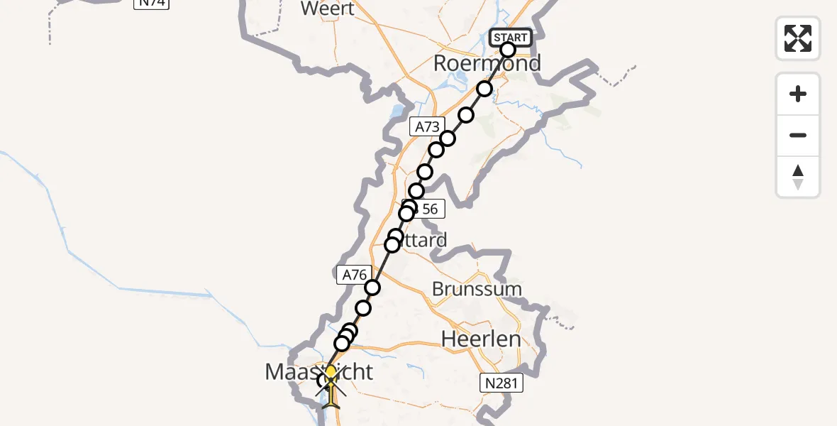 Routekaart van de vlucht: Lifeliner 3 naar Maastricht UMC+, Raayer Luyckweg