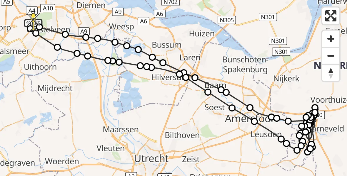 Vluchtroute Politiehelikopter van Schiphol naar Schiphol