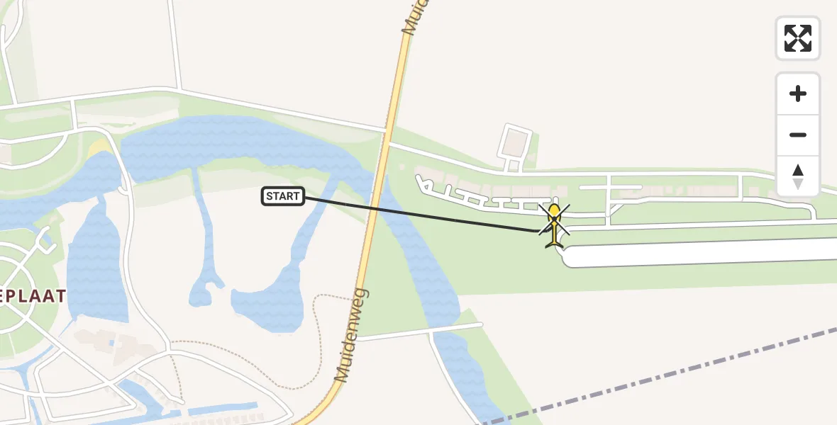 Routekaart van de vlucht: Kustwachthelikopter naar Vliegveld Midden-Zeeland, Calandweg