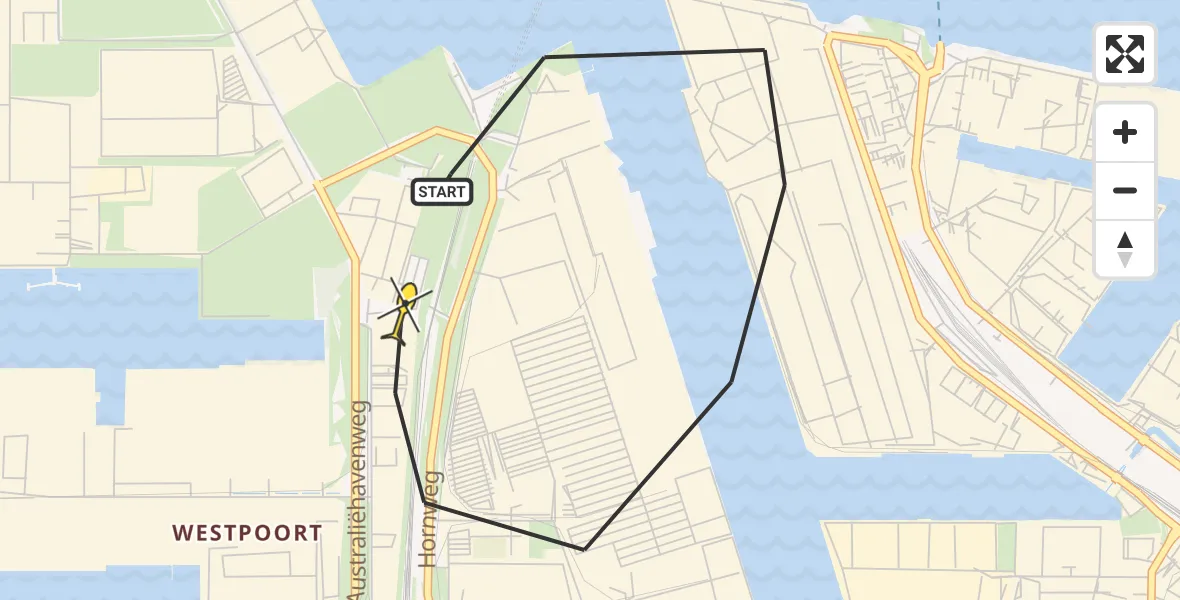 Routekaart van de vlucht: Lifeliner 1 naar Amsterdam Heliport, Hemweg