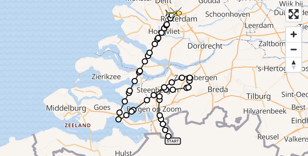 Routekaart van de vlucht: Politiehelikopter naar Rotterdam The Hague Airport, Bosweg