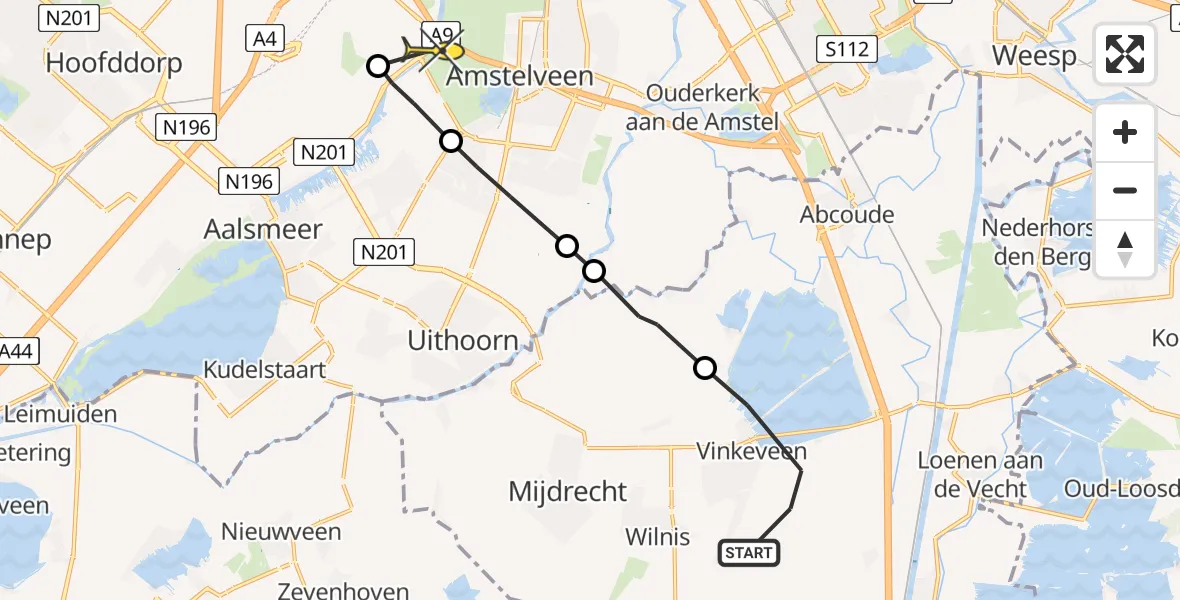 Routekaart van de vlucht: Politiehelikopter naar Amstelveen, Ter Aase Zuwe
