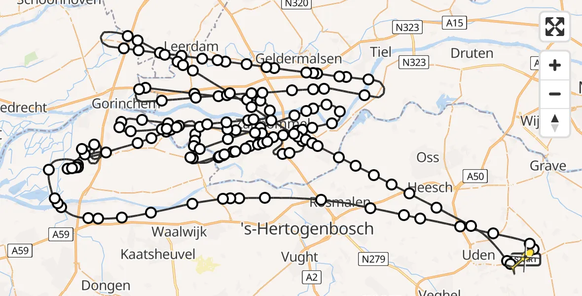 Vluchtroute Politiehelikopter van Vliegbasis Volkel naar Vliegbasis Volkel