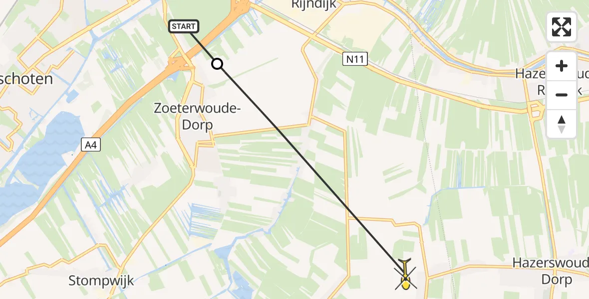 Routekaart van de vlucht: Politiehelikopter naar Hazerswoude-Dorp, Laan van Oud Raadwijk