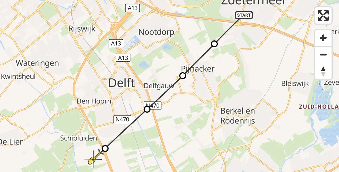 Routekaart van de vlucht: Politiehelikopter naar Schipluiden, Woudlaan