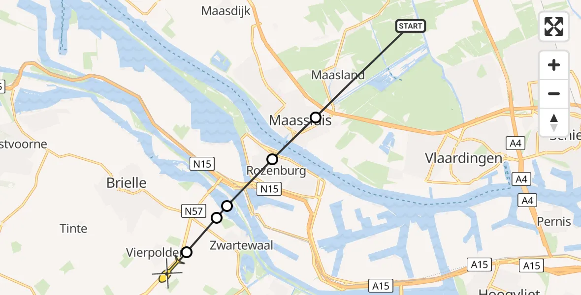 Routekaart van de vlucht: Politiehelikopter naar Vierpolders, Kerkepad Doelpad