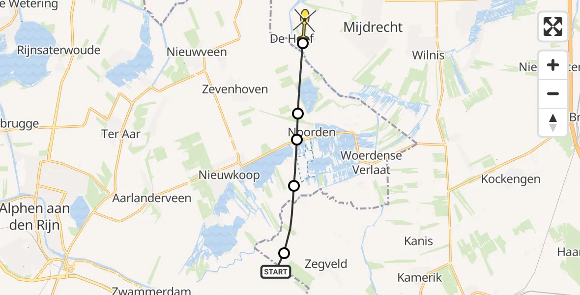 Routekaart van de vlucht: Politiehelikopter naar Mijdrecht, Middenweg