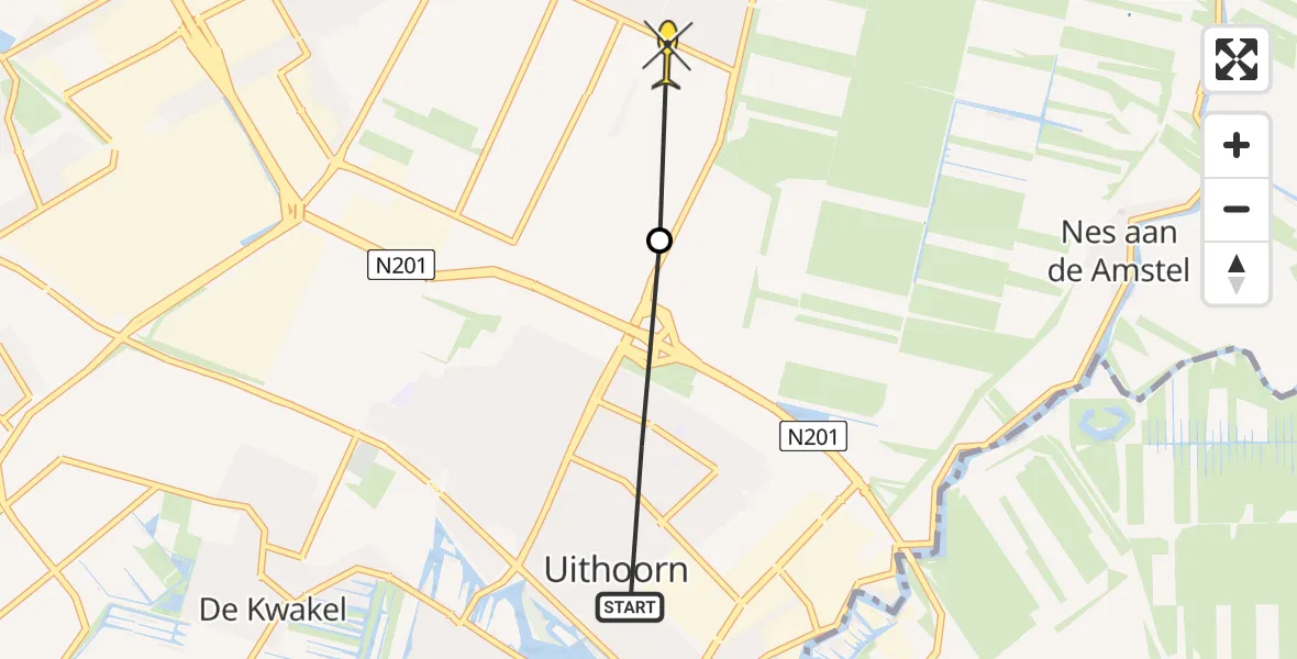 Routekaart van de vlucht: Politiehelikopter naar Amstelveen, Heijermanslaan