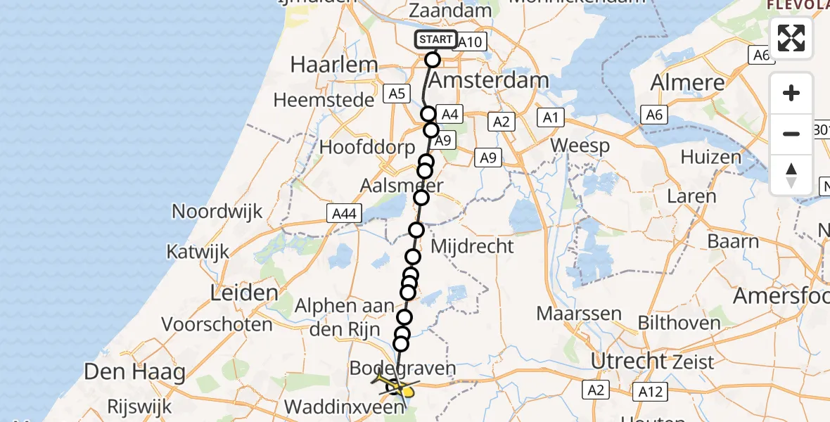 Routekaart van de vlucht: Lifeliner 1 naar Bodegraven, Lipariweg