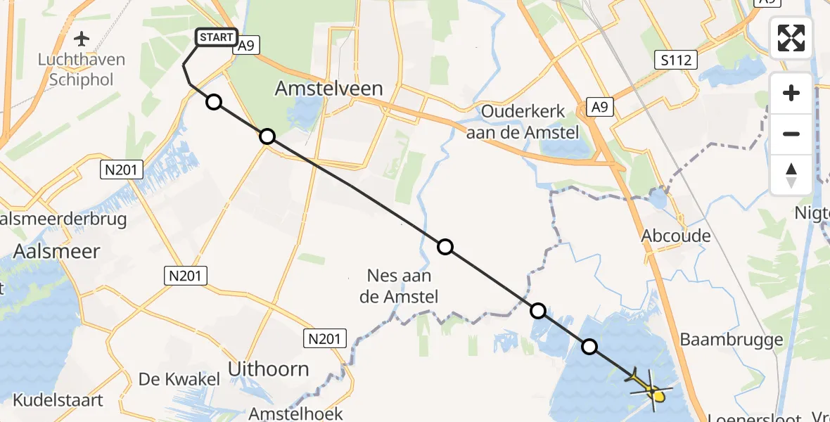 Routekaart van de vlucht: Politiehelikopter naar Vinkeveen, Hatostraat
