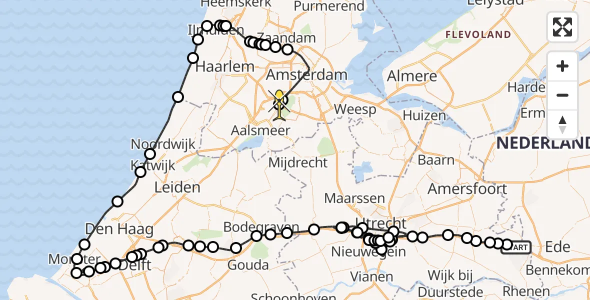 Routekaart van de vlucht: Politiehelikopter naar Schiphol, Parallelweg