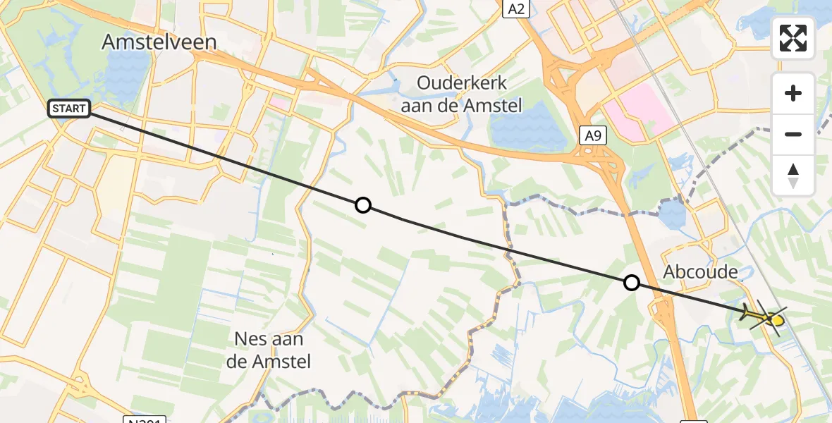 Routekaart van de vlucht: Politiehelikopter naar Abcoude, Meent Sloot