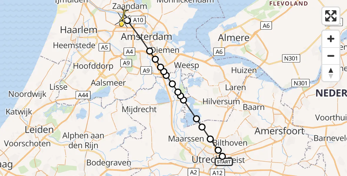 Routekaart van de vlucht: Lifeliner 1 naar Amsterdam Heliport, Universiteitsweg