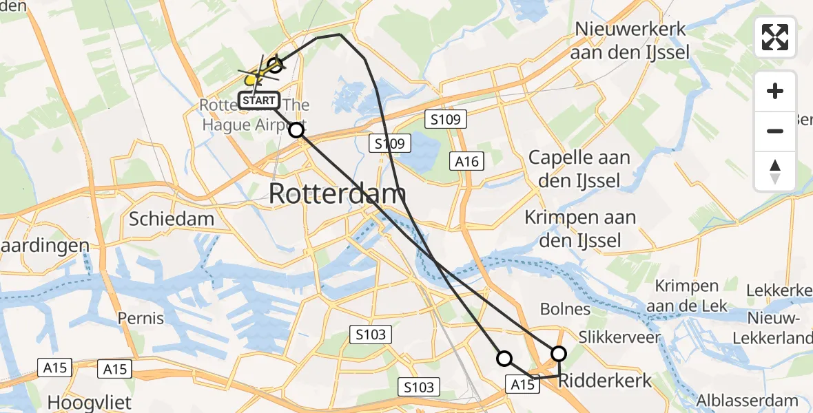 Routekaart van de vlucht: Lifeliner 2 naar Rotterdam The Hague Airport, Brandenburgbaan