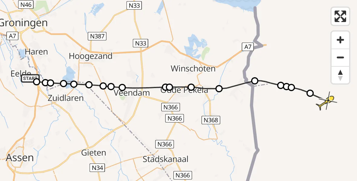 Routekaart van de vlucht: Lifeliner 4 naar Papenburg, Duinstraat