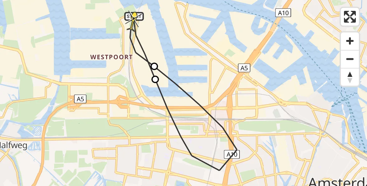 Routekaart van de vlucht: Lifeliner 1 naar Amsterdam Heliport, Maltaweg