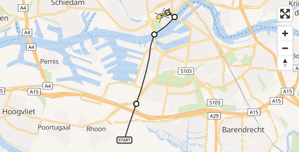 Routekaart van de vlucht: Lifeliner 2 naar Erasmus MC, Westzeedijk