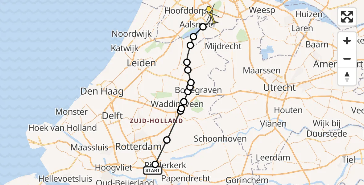 Routekaart van de vlucht: Politiehelikopter naar Aalsmeer, Euroweg