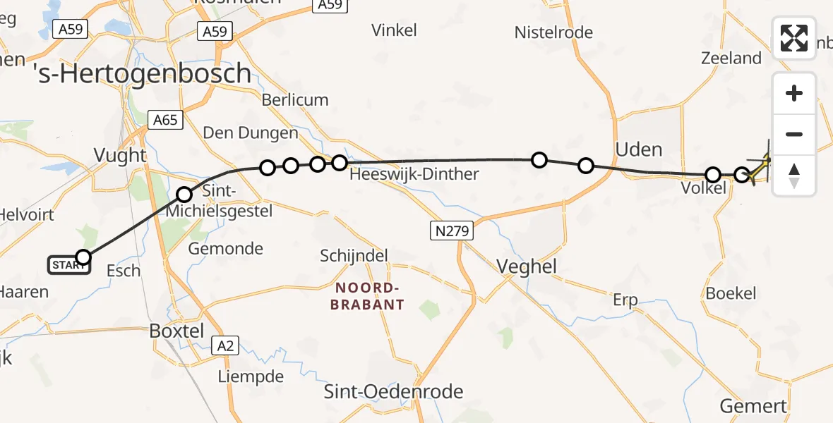 Routekaart van de vlucht: Lifeliner 3 naar Vliegbasis Volkel, Overeind